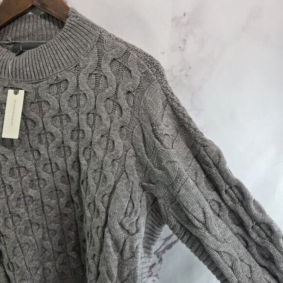 By Anthropologie Sweater Womens Small Gray Cable Knit Mock Neck Wide Arm - Picture 11 of 12